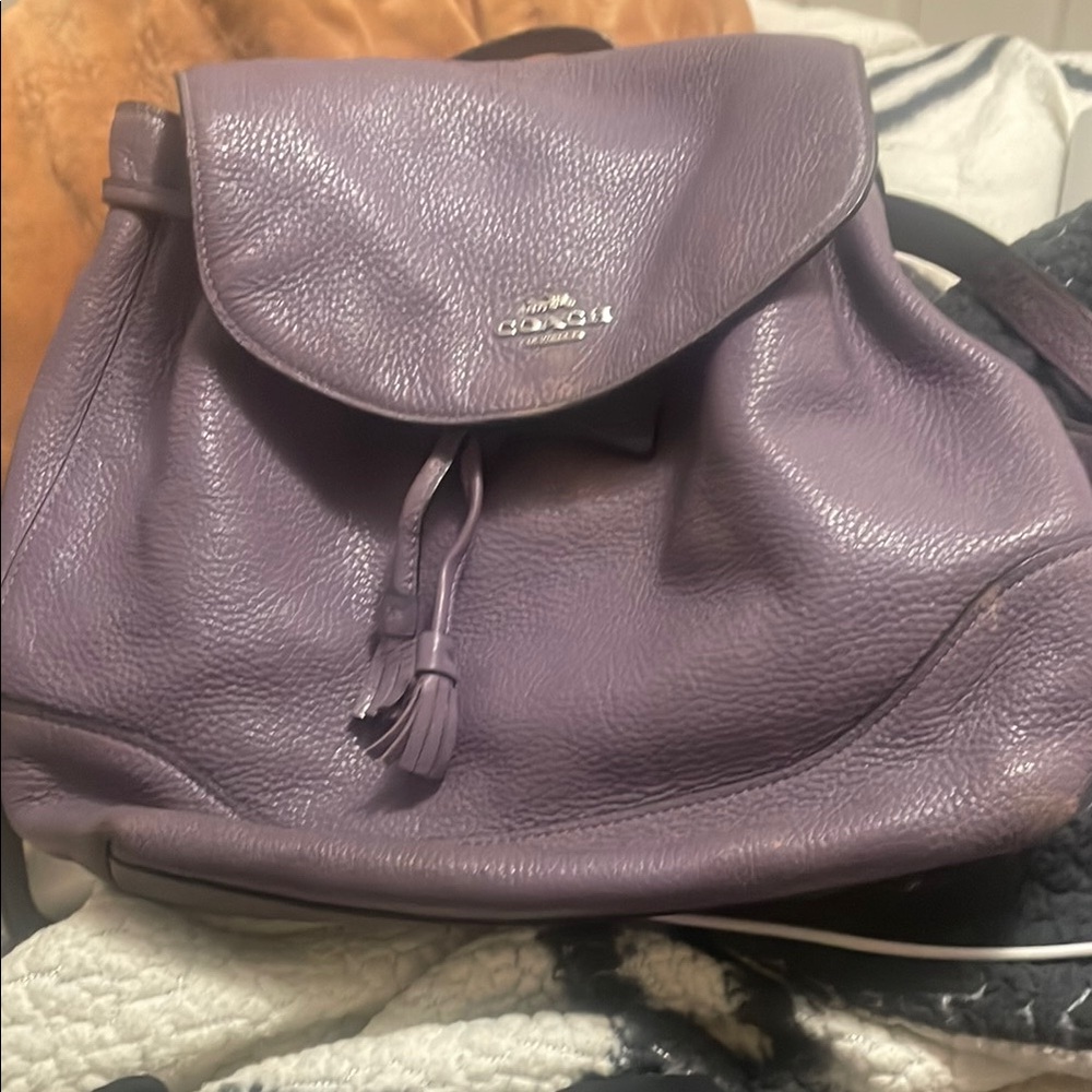 Coach Purple Pebbled Leather Backpack with Drawstring